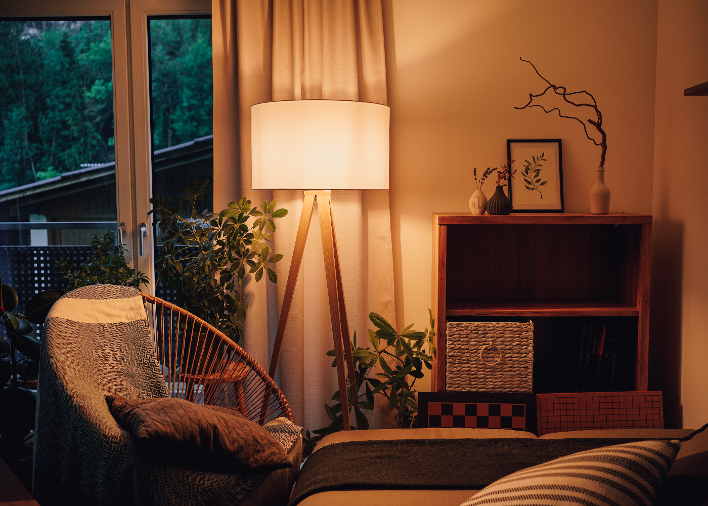 Warm home in the evening with the lamp on